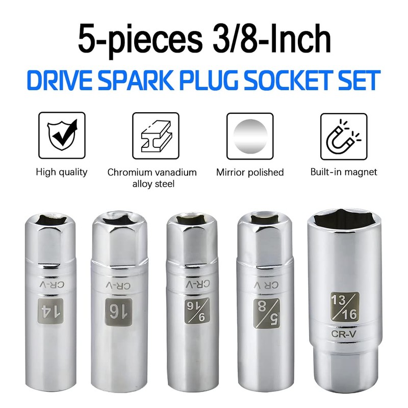 5PCS Magnetic Spark Plug Socket Set Includes 14mm 16mm Thin