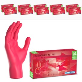 ARNOMED Disposable Gloves, Red, Medium, Nitrile Gloves, Powder-Free, Rubber Gloves, Disposable Protective Gloves, Nitrile Gloves, XS, S, M, L, XL, Pack of 1000