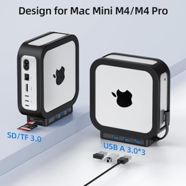 Mac mini M4 Dock with USB-A*3, Mac mini M4 Pro Hub with SD/TF 3.0 Card Reader, Shock-Resistant & Lightweight Mac mini M4 Docking Station