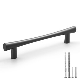 YAGU 10 Pack Dark Gray Solid Cabinet Pulls, 5 inch Hole Center, Kitchen Drawer Handles Black Nickel Hardware for Furniture Dresser Wardrobe Closet Cupboard Vanity