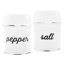 AuldHome Salt and Pepper Shaker Set; Rustic White Enamelware Retro Vintage Style Shaker Set