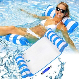 LATERN 130CM Swimming Pool Float Hammock, 4-in-1 Saddle/Lounge Chair/Hammock/Drifter Inflatable Float Bed Raft Recliner Beach Hot Tub Mat (Blue)