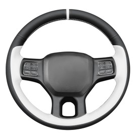 MEWANT DIY Stitched White Leather Steering Wheel Cover Wrap for Dodge RAM 1500 2012-2018/1500 Classic 2019-2023/2500 2012-2018/3500 2012-2018/5500 2012-2018
