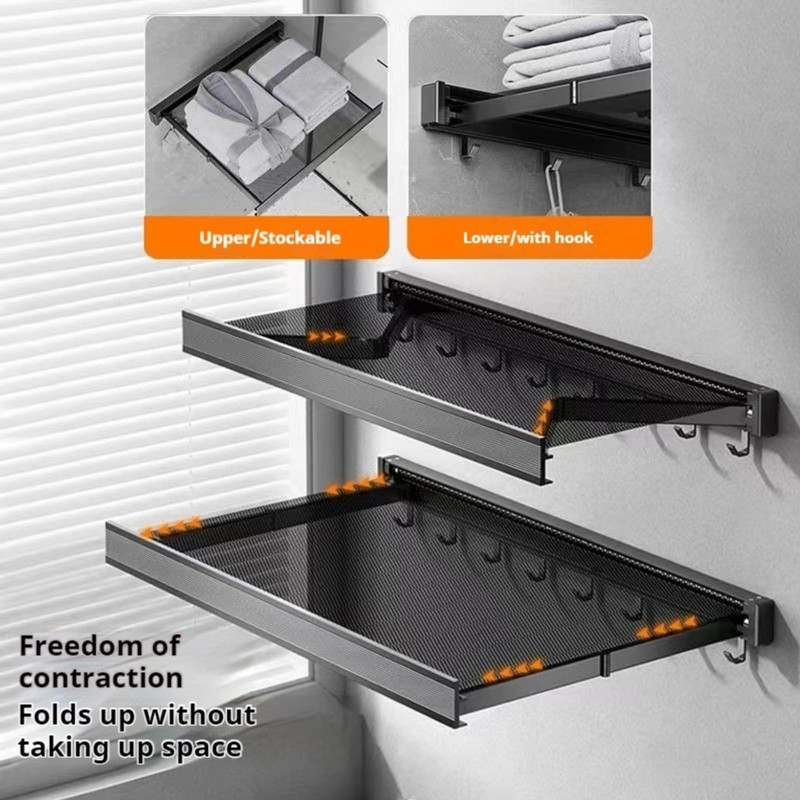 23.6in Width Retractable Clothes Drying Rack with Template, Wall Mounted