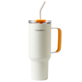 Blackube 1200 ml Drinking Cup with Lid and Straw, Cup with Lid and Straw, BPA-Free, Leak-Proof, Large Metal Drinking Bottle for Sports, School, Fitness, Outdoor, Camping, Pale Yellow