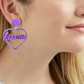 JeanBeau Purple Heart Dangle Earrings for Women Teen Girls –Large Double Sparkly Acrylic Hearts Kiss Me Earings Dangling TS Lover Concert Outfit Accessories Jewelry Fans Gift