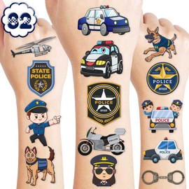 Police Birthday Party Decorations Favors Supplies Police Car Themed Decor 82 PCS Tattoo Stickers Cute Gifts for Kids Girls Boys Classroom Prizes Rewards