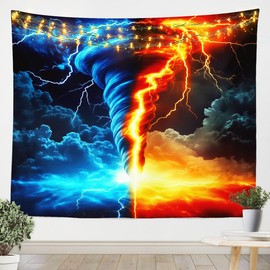 Erosebridal Orange Blue Tornado Tapestry Lightning Tapestries Medium 59X59 For Kids Boys Girls,Natural Disaster Dark Cloud Tapestry Wall Hanging Tornado Hurricane Wall Art Decor For Bedroom