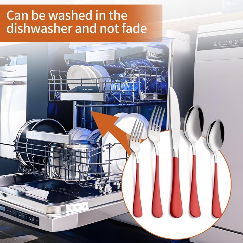 Lekoton 20 Piece Red 18/0 Flatware Utensil Set for 4,