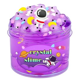Newest Jelly Cube Clear Slime Pack, Crunchy and Non Sticky Spaceman Crystal Slime, Purple Glossy Slime Kit for Girls, Perfect Birthday Party Favors Easter and Christams Gifts for Girls Boys Kids