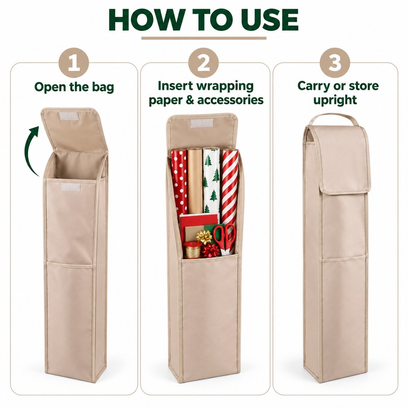 Gift Wrapping Paper Storage Bag with Multiple Pockets – Durable