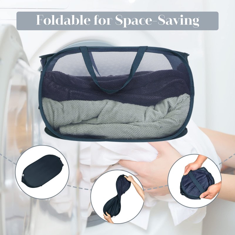 Durable Collapsible Laundry Baskets, Mesh Pop Up Laundry Hamper with