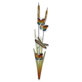 T.I. Design Cattails with Butterflies and Dragonflies Right | Contemporary Coastal Farmhouse Metal Wall Decor
