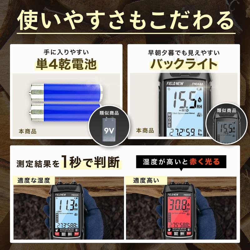 FieldNew Wood Moisture Meter / Moisture Content Meter (Accuracy ±