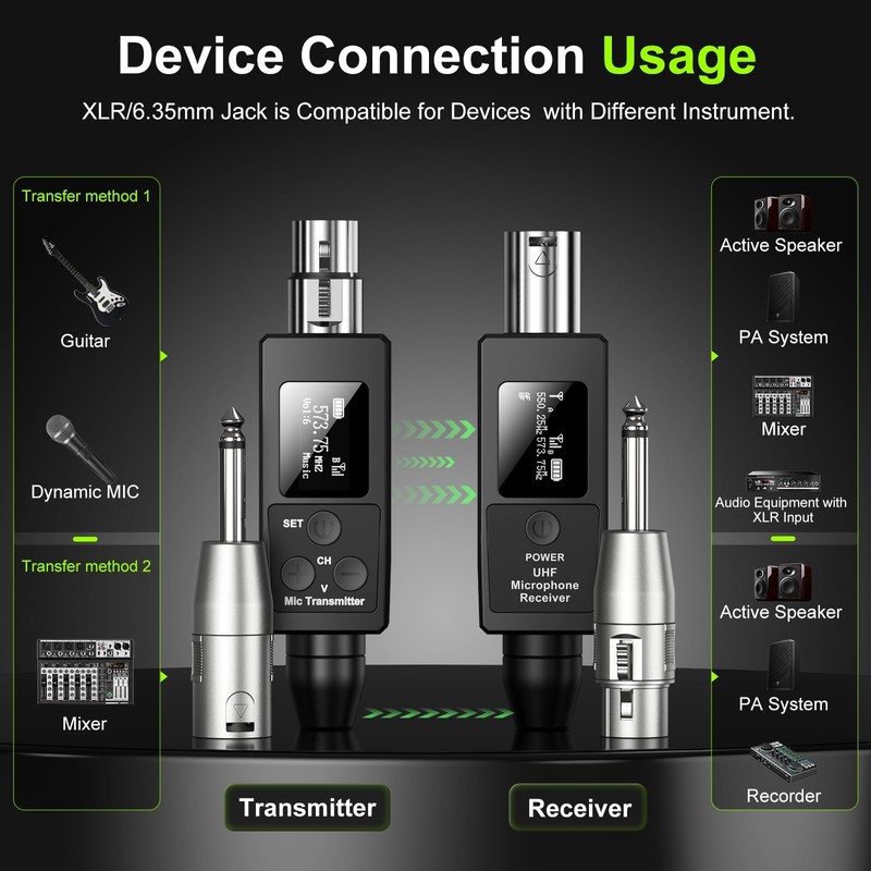 Wireless Microphone Transmitter Receiver System UHF Wireless XLR Transmitter and