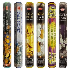 Hem Incense Sticks Variety Pack #29 and Incense Stick Holder Bundle with 6 Money and Good Luck Fragrances