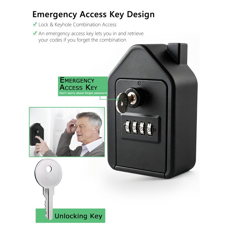 Key Security Box Wall Mount, 4-Digit Combination Lock Box with