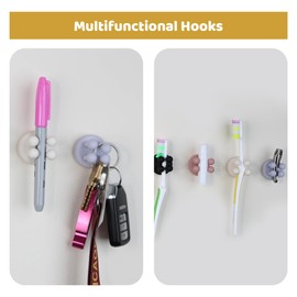 Mindful Design Razor Holder - 4Pcs Self Adhesive Silicone Toothbrush Holders Wall Mounted to Mirror for Shower Hanging Towel, Functional Waterproof Hook for Bathroom Kitchen Living Room Office