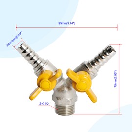 Aopin 3 Way Ball Valve Brass G 1/2" Male x 11mm / 9/20" Hose Barb 2 Switch Brass Y Shaped Valve Shut Off for Water, Oil and Gas Fluid, Ball Valve with Vinyl Handle 2 Pcs