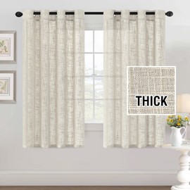 H.VERSAILTEX Linen Curtains Natural Linen Blended Curtains for Living Room Burlap Linen Textured Light Filtering Nickel Grommet Curtains Bedroom Curtains 2 Panel Sets Privacy Added, 52inx63in, Ivory