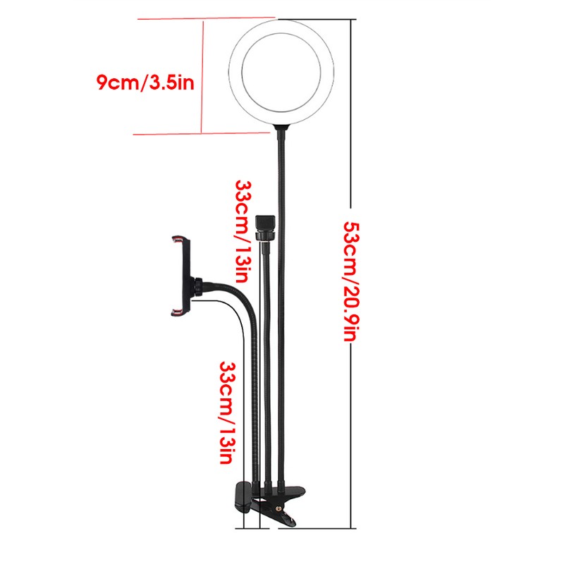 USB LED Ring Fill Light Lamp with Phone Holder Microphone