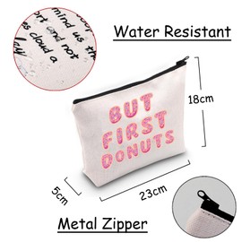 JXGZSO Funny Dount Makeup Bag But First Donuts Cosmetic Bag Sweet Donuts Pouch Bag Foodies Inspired Gift, But First Donuts