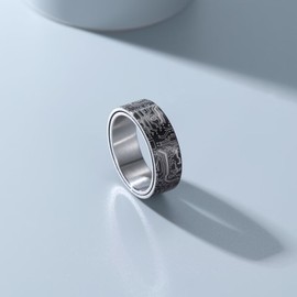 Adreamz 8mm Black Silver Spinner Computer Circuit Board Ring For Men Anxiety Fidget Relieving Black Stainless Steel Ring Pipe Cut Edge Programmer Wedding Ring 7