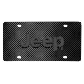iPick Image for Jeep 3D Dark Gray Logo on Black Carbon Fiber Pattern Stainless Steel License Plate - Official Licensed