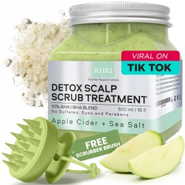 Apple Cider & Sea Salt Green Scalp Scrub Sulfate-Free | 10% AHA & BHA | Exfoliating Hair & Scalp Treatment for Detox, Dandruff & Build-Up | Scalp Exfoliator Hair Scalp Scrub | Refreshing ( 16 Fl Oz )