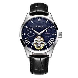 OCHSTIN Man Fashion True Leather Watch Wristwatch Automatic Mechanical Watch Silver   Blue