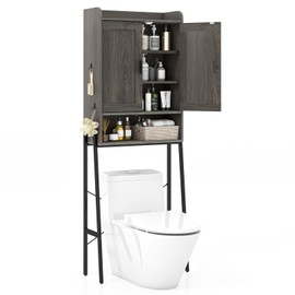 LOKO Double Doors Over The Toilet Storage Cabinet, Freestanding Storage Organizer with Adjustable Shelves, Space Saver Above Toilet Cabinet with Metal Frame, for Bathroom, Laundry (Double Door)