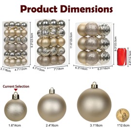 Giftprod 36Pcs 1.57 inch Christmas Ball Ornaments Set Christmas Tree Decoration Balls Suitable for Holiday Christmas Wedding Party Decoration Hanging Ball Perfectly Decorate Your Home (4cm, Gold)