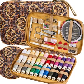 Boho Sewing Kit Pattern Sewing Set with 130 PCS Sewing Supplies Accessories,Travel Sewing Kit for Adults,Professional Zipper Sewing Needles Set for Emergency, Home
