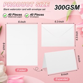 PATIKIL 40 Sets Pure Cotton Watercolor Cards 140lb/300 GSM Postcards with Envelopes for Art Painting Creative Thank Notes, 4x6 Inch Foldable Size(White Box)