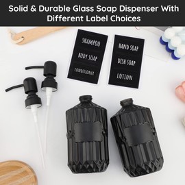 Segbeauty Black Soap Dispenser, 2pcs 15.2oz Glass Pump Bottles with Labels for Farmhouse Decor, 450ml Empty Refillable Kitchen Soap Dispenser Set Bathroom Accessories for Western Modern Home Decor