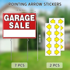 7 Pcs Garage Sale Sign With Metal Stakes, 17" x 13", Double-Sided With 20 Directional Arrow Stickers, Large Yard, Weather-Proof