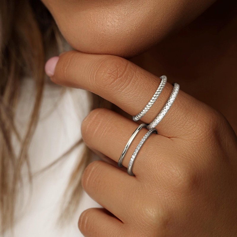 Florideco Stackable Silver Rings for Women - Silver Plated Stackable