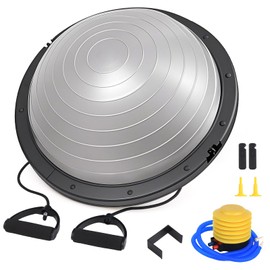 Half Balance Ball Trainer, 26 inch Stability Ball with Resistance Bands, Exercise Ball with Foot Pump, Gray