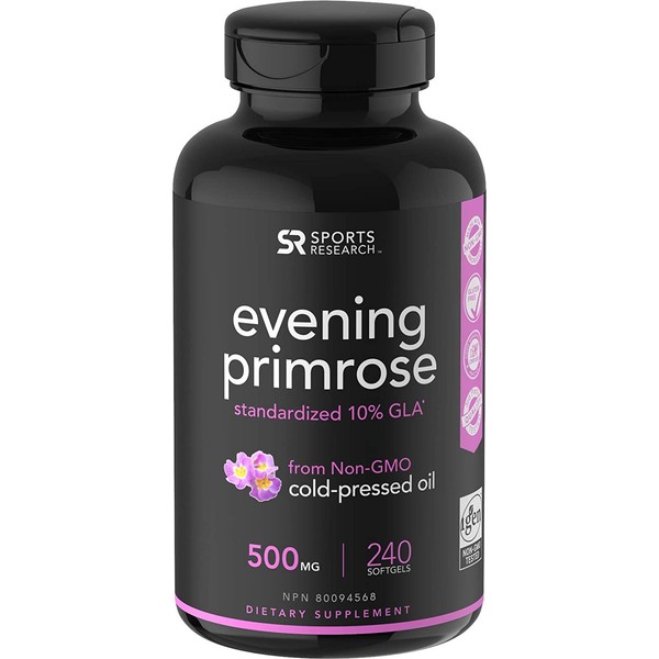 Evening Primrose Oil (500mg) 240 Mini-Liquid Softgels, Cold-Pressed with No fillers or Artificial Ingredients; Non-GMO & Gluten Free