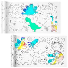 Children’s Drawing Roll Paper, 2 Rolls Coloring Paper Rolls, Sticky Paper,DIY Painting Drawing Color Painting for Kids Toddler Gifts,11.8" x 118"Sticky Rolls(Dinosaur/Animal)