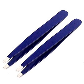 AAProTools Slant Tweezers, Stainless Steel Precision Tweezers for Ingrown Hair, Eyebrow and Hair Remover 2 Pieces (Blue)