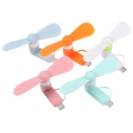 UKCOCO Pack of 5 USB Fans, Small, Quiet, Mini Handheld Fan, Portable, Compatible with Type C and Smartphone, Random Colour