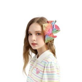 AMYDECOR 8 Inch Rainbow Sparkly Glitter Sequin Hair Bows for Girls