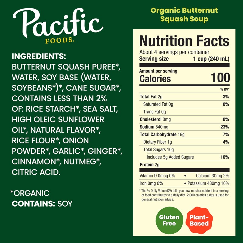 Pacific Foods Organic Butternut Squash Soup, 32 oz Carton (12