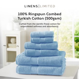 Linens Limited - Hand Towel for Bathroom and for Kitchen, Great as Face Towel, Guest Towel, and More, Turkish Cotton, Soft and Luxurious, Super Absorbent, Machine Washable (Light Blue)