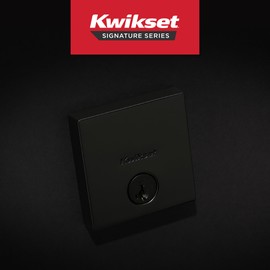Kwikset Downtown Deadbolt Lock, Matte Black Square Exterior Keyed Front Entry Door, Pick Resistant SmartKey Rekey Security, Single Cylinder Dead Bolt, with Microban Protection