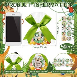 CPEGHDVM 50 Pcs Safari Party Favors Jungle Animal Candy Bags with Stickers Safari Candy Treat Bags Cellophane Bag For One Happy Birthday Safari Baby Shower Party Decorations