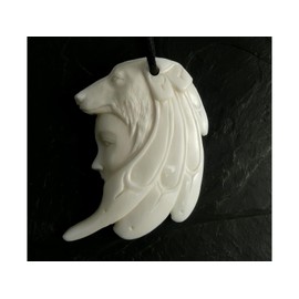 Fly Style Necklace pendant made of bone, shaman with wolf, shaman jewellery, amulet chain, bones