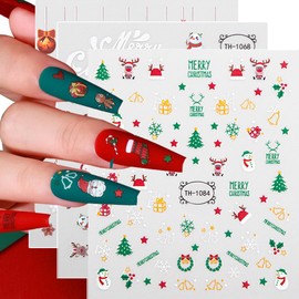 Zoance 8 Sheets Christmas Nail Art Stickers Decals Self-Adhesive Pegatinas Uñas Navidad Snowflake Snowman Nail Supplies Holiday Nail Art Design Decoration Accessories