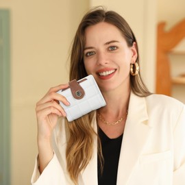 CLUCI Small Wallets for Women RFID Blocking Leather Trifold Compact Credit Card Holder with ID Window Ladies Zipper Coin Purse Beige with Brown